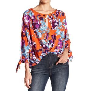 Free People Women's Printed Floral Top - Orange - Size Small